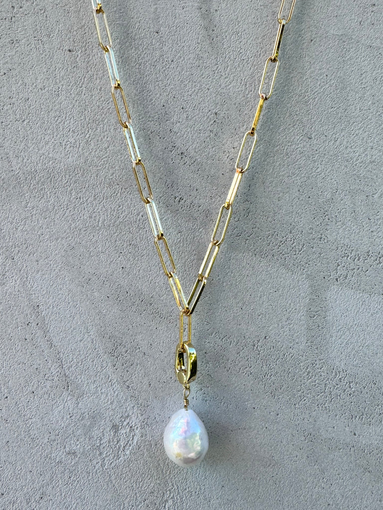 Paperclip Necklace with Pearl Charm
