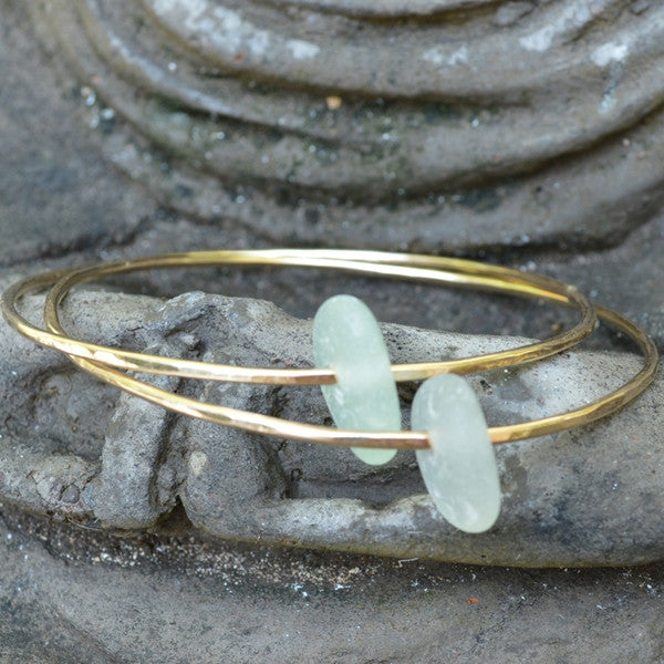 Bangle with Sea Glass - Gold Filled