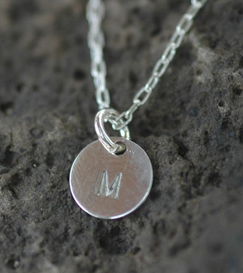 Tiny Engraved Disk Necklace in Sterling Silver